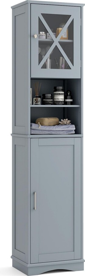 Slickblue Tall Freestanding Bathroom Storage Cabinet with 5 Adjustable Shelves