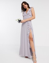 Thumbnail for your product : TFNC Bridesmaid ruffle detail maxi dress in grey