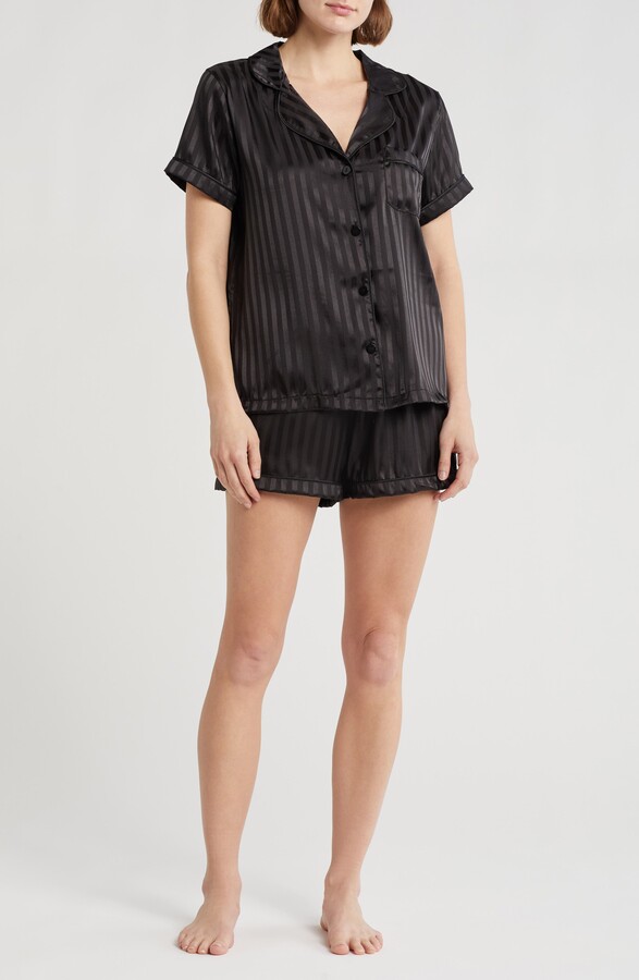 Dixie Charmeuse Short Sleeve Button-Up Shirt & Shorts Pajamas