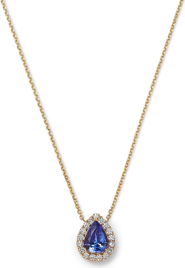 Bloomingdale's Fine Collection Tanzanite & Diamond Pear Halo Pendant Necklace in 14K Yellow Gold