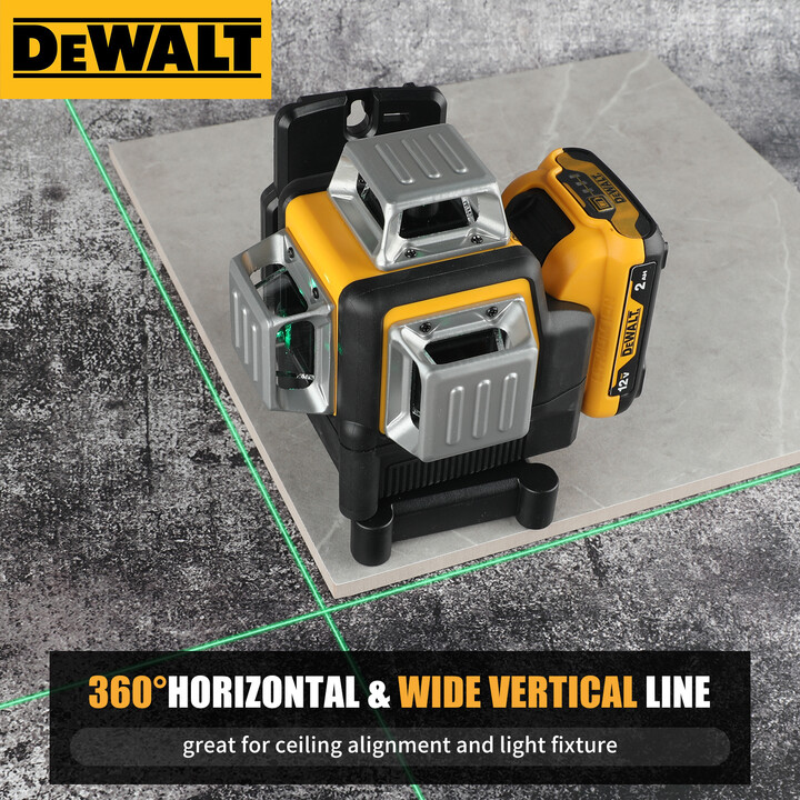 DeWalt DW089LG 12 - Line 3 - Side 360° All - Around Green - Light Laser Level for Outdoor Use - Ideal for Precise