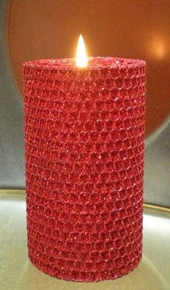 Gold Rush 120 Hour-7.5 Inch By 3.5 Inch Natural Beeswax Hybrid Pillar Glitter Candle, Ruby Red Color