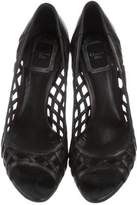 Thumbnail for your product : Christian Dior Leather Lattice Peep-Toe Pumps