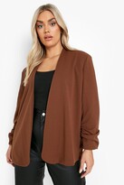 Thumbnail for your product : boohoo Plus Collarless Ruched Sleeve Blazer