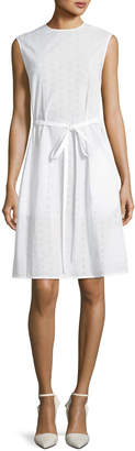 Calvin Klein Crewneck Sleeveless Embroidered Cotton Dress