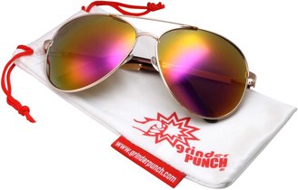 grinderPUNCH XL Wide Frame Aviator Sunglasses - Large 148mm Wide - Mirrored Lens - REVO Lens