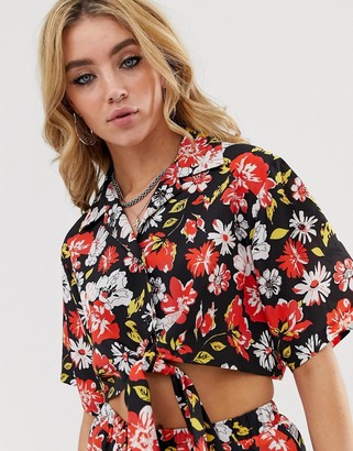Milk It Vintage tie front shirt in floral print co-ord