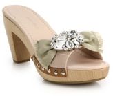 Thumbnail for your product : Miu Miu Crystal & Ribbon Wooden-Heeled Patent Leather Sandals