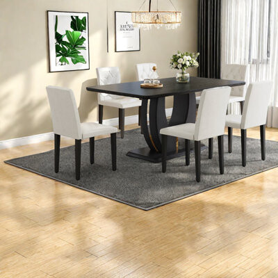 Elegant Black Dining Table Sets With Pu Chairs For Modern Kitchen