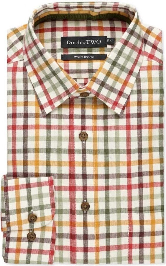 Double TWO Men's Tattersall Check Classic Shirts Outdoor Country Style Long Sleeve Shirt