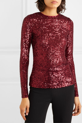 Naeem Khan Sequined Tulle Top - Red