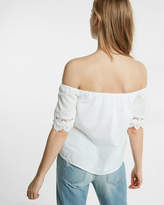 Thumbnail for your product : Express Smocked Bandeau Lace Trim Off The Shoulder Blouse