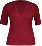 Thumbnail for your product : boohoo Plus Rib V-Neck Puff Sleeve T-Shirt