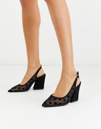 ASOS DESIGN Sukie slingback heels in black polka dot