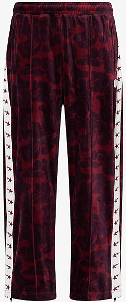 A Bathing Ape Mens Burgundy Metal-Logo Jacquard Velour Jogging Bottoms S