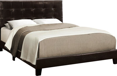 House of Hampton Upholstered Queen Bed With Elegant Lines In Dark Brown Leather Look Stable Legs Leather-Like Material