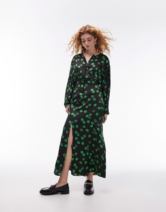 Topshop zip through printed floral shirt dress in multi ShopStyle