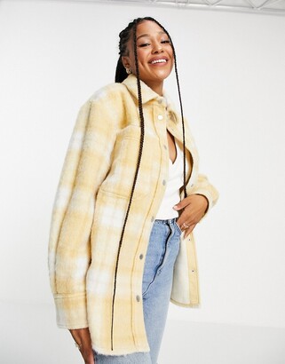 Topshop wool overshirt shacket in yellow plaid - ShopStyle Jackets