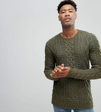 ASOS Design Tall Cable Knit Jumper In Khaki