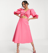 Thumbnail for your product : Collective the Label Petite twist front cut out back midi dress in bright pink