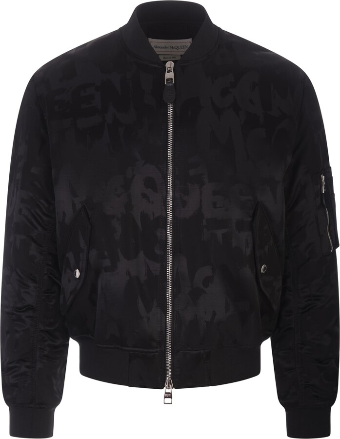 Alexander McQueen Graffiti Bomber Jacket In Black Polyfaille - ShopStyle