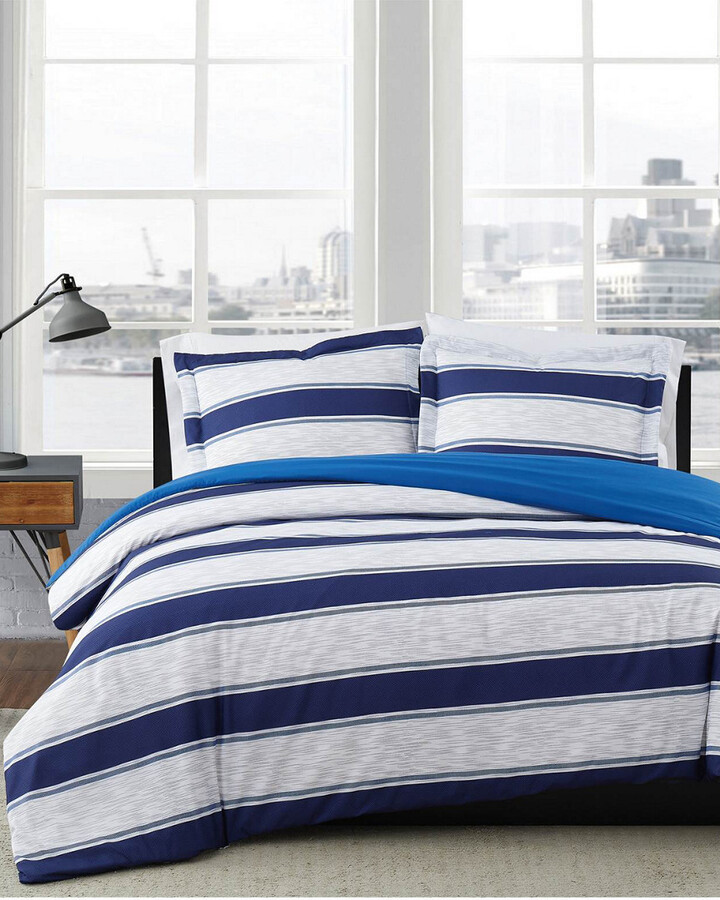 London Fog Watkins Stripe Comforter Set, Blue Stripe Bedding Set
