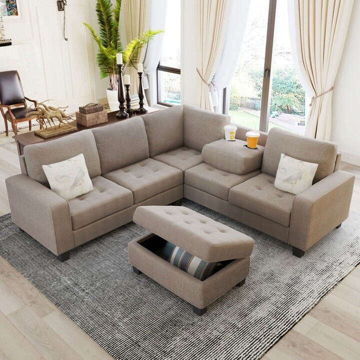 Tiramisubest Velvet Sectional Corner Sofa L-shape Couch with Storage ...