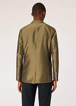 Men's Khaki Linen and Silk-Blend Double-Breasted Blazer