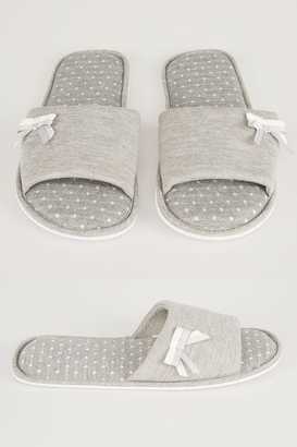 Yours Clothing Grey Spot Slippers With Double Bow Detail
