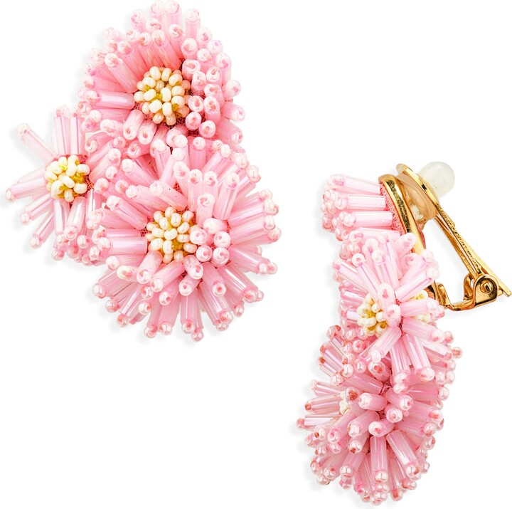 Oscar de la Renta Beaded Pompom Flower Clip-On Earrings