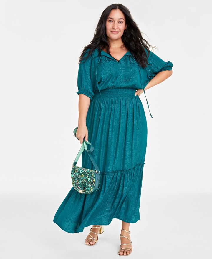 On 34th Plus Size Elbow-Sleeve Tiered Maxi Dress, Created for Macy's ...