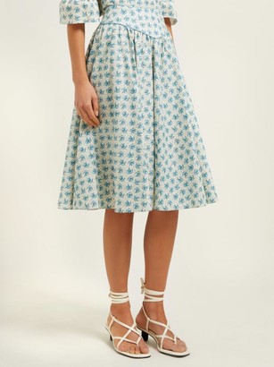 Batsheva Floral-print Cotton Knee-length Skirt - Cream Multi