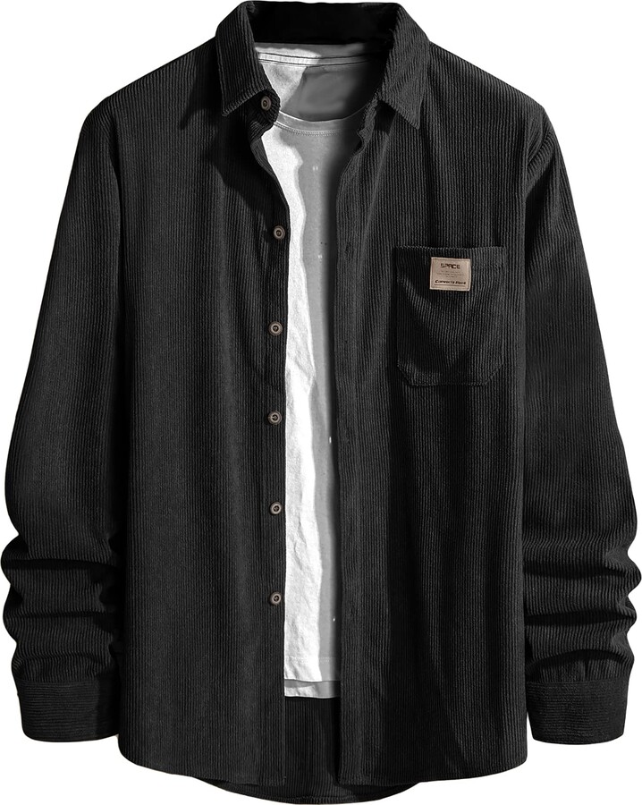 SOLY HUX Men's Corduroy Button Down Shirt Solid Long Sleeve Regular Fit