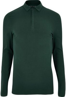 River Island MensDark green muscle fit polo top