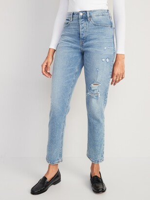 Old Navy Curvy Extra High-Waisted Button-Fly Sky-Hi Straight Ripped Jeans for Women