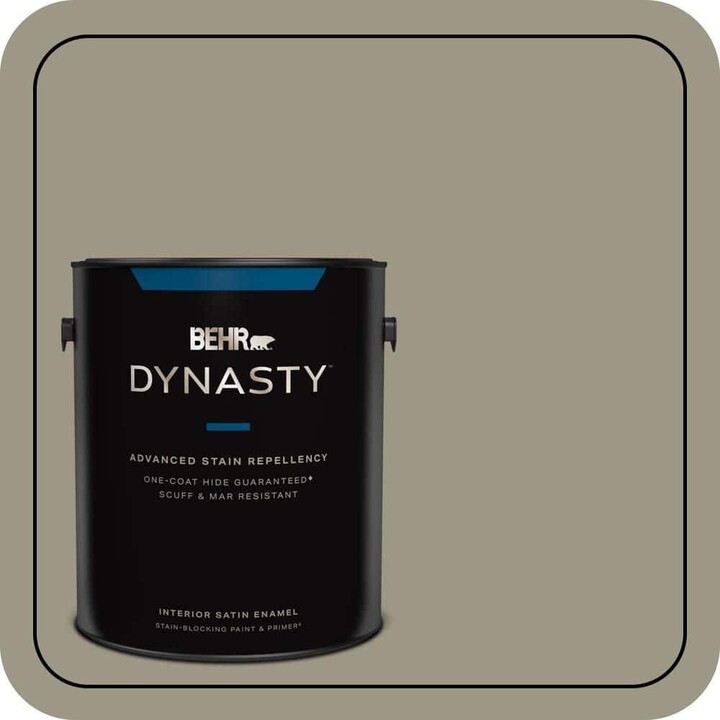 BEHR DYNASTY 1 gal. #PPU8-20 Dusty Olive One-Coat Hide Satin Enamel Interior Stain-Blocking Paint and Primer