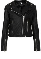 Thumbnail for your product : Topshop Collarless Leather Biker Jacket