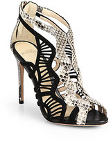 Thumbnail for your product : Alexandre Birman Python & Suede Cage Sandals