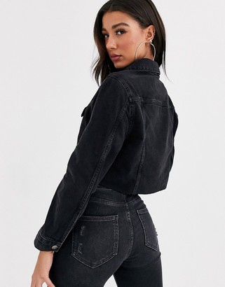 ASOS DESIGN denim cropped girlfriend jacket in washed black