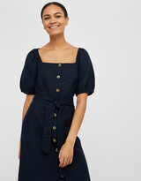 Thumbnail for your product : Monsoon Tina Midi Dress in Linen and Organic Cotton Blue
