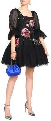Dolce & Gabbana Flared Embellished Point D'espirit And Tulle Mini Dress