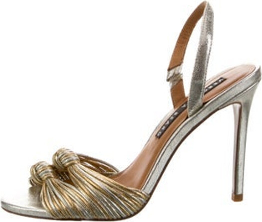 Veronica Beard Leather Slingback Sandals Gold Metallic & Silver Elasticized Straps Unfortunately due to restrictions this item may not be eligible for shipping in all areas.