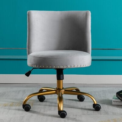 Home Living Room Chair Velvet Office Chair Button Tufted Accent Mid-Back Computer Desk Chairs Wheels and Arms Adjustable Height Swivel Task Chair for Study Bedroom Black 