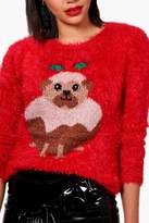 Thumbnail for your product : boohoo Pug Christmas Pudding Fluffy Knit Jumper