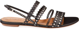 Alaia Flat Laser-Cut Chamois Slingback Sandals