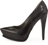 Thumbnail for your product : Sam Edelman Jalen Shiny and Snake-Embossed Leather Platform Pump, Black