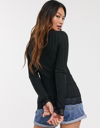 Pieces Nynne lace edge long sleeve top