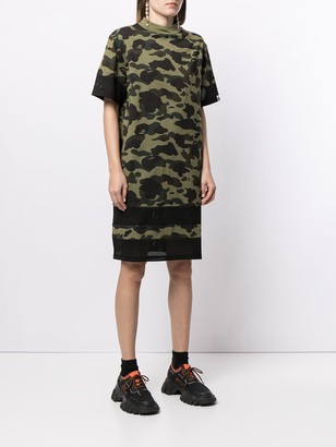 A Bathing Ape camouflage-print mesh-panel T-shirt dress
