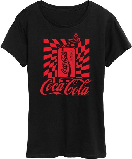 Coca Cola Women'sCoca-ColaRetroCheckeredWarpedCanShortSleeveGraphicT-Shirt-Black-Medium