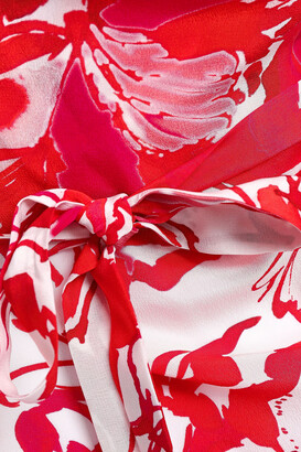 Roberto Cavalli Asymmetric Ruffled Floral-print Silk-chiffon Wrap Blouse